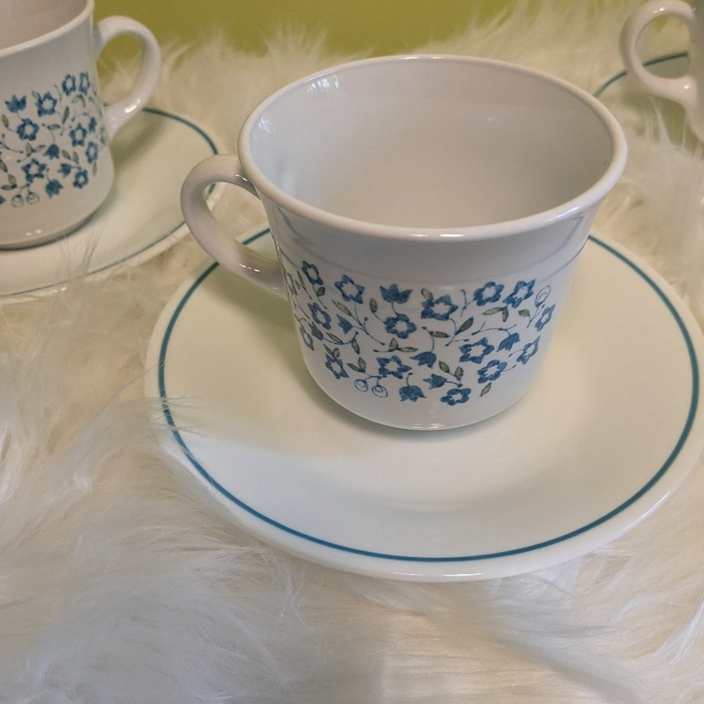 Set Corelle Blue Heather by Corning Cups and Saucers Set of 4